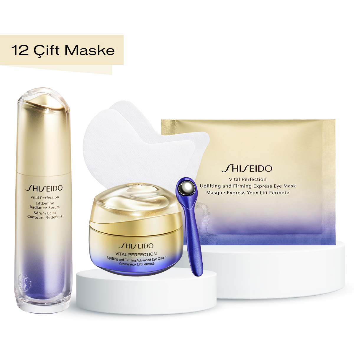 SHISEIDO - VITAL PERFECTION EXPRESS EYE ROUTINE - Retinol İçeren Göz Kremi, Retinol İçeren Göz Maskesi & Yüz & Boyun Sıkılaştıran Serum Seti